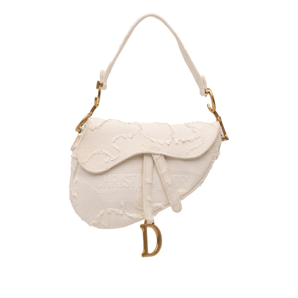 Christian Dior B Dior White Pearl Canvas Fabric Mini Embroidered Camouflage Saddle Bag Italy
