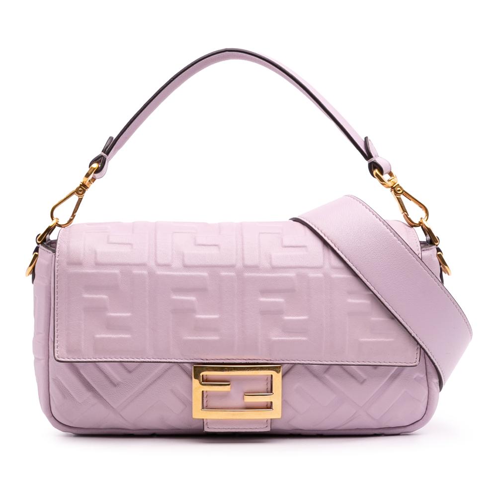 Fendi AB Fendi Pink Light Pink Calf Leather Medium Embossed FF Baguette Satchel Italy