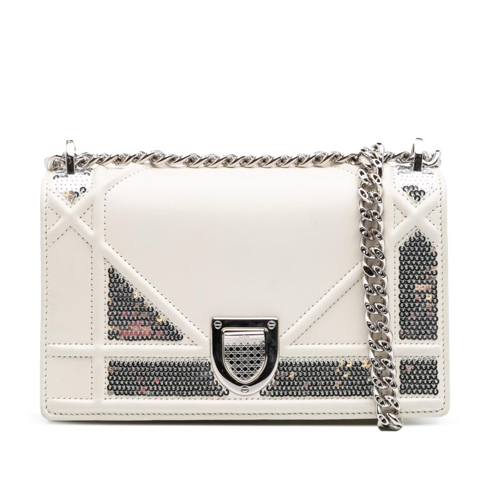 Christian Dior AB Dior White Calf Leather Small skin Diorama Sequin Flap Italy
