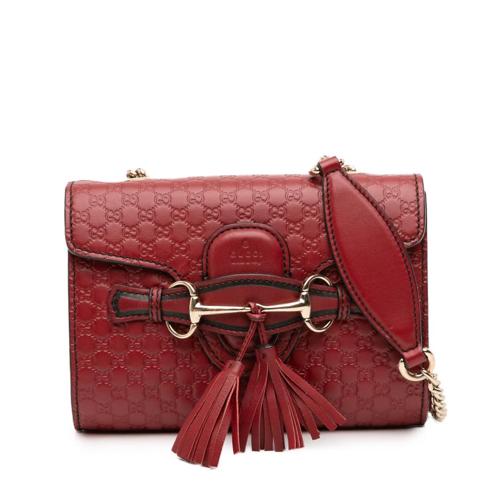 Gucci B Gucci Red Calf Leather Mini Microguccissima Emily Crossbody Italy
