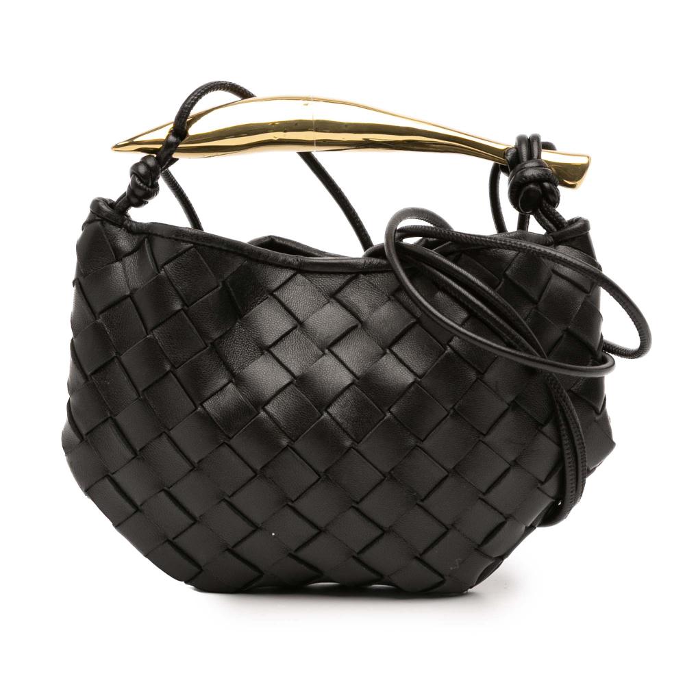 Bottega Veneta AB Bottega Veneta Black Lambskin Leather Leather Baby Lambskin Intrecciato Sardine Italy