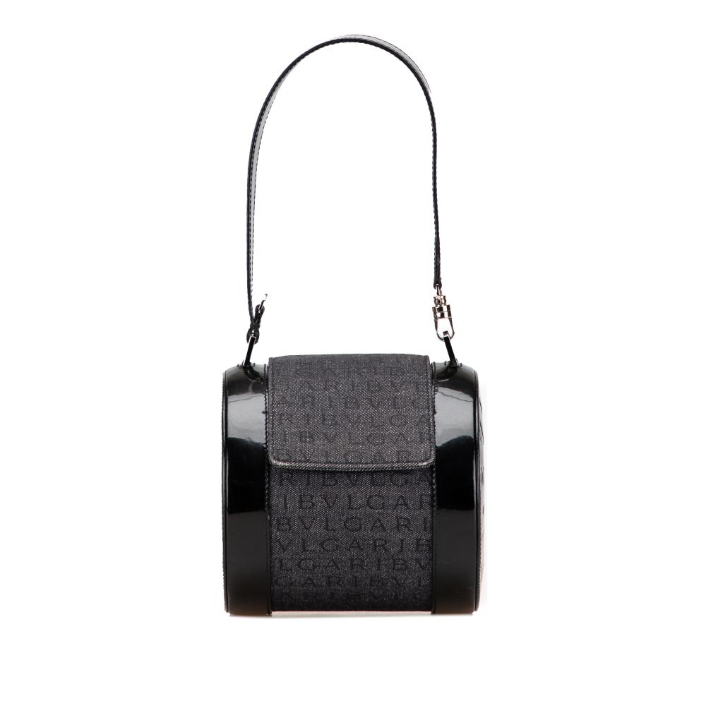 Bvlgari AB Bvlgari Black Denim Fabric Mini Logomania B Zero1 Cylinder Flap Italy