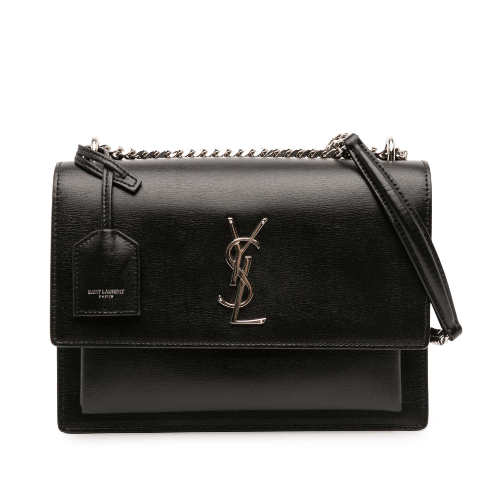 Saint Laurent Sunset Leather Flap Crossbody Black