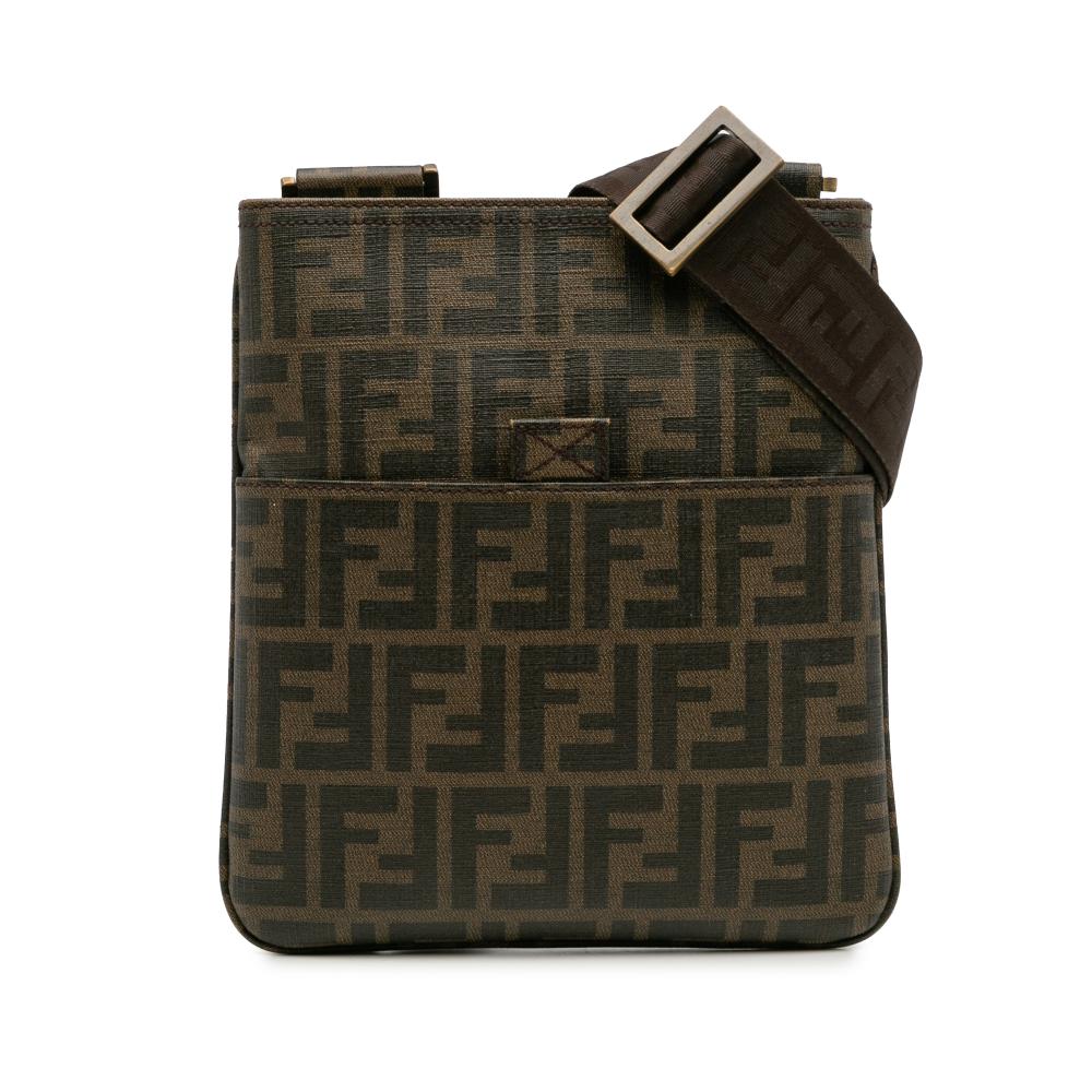 Fendi B Fendi Brown Coated Canvas Fabric Zucca Spalmati Crossbody Italy