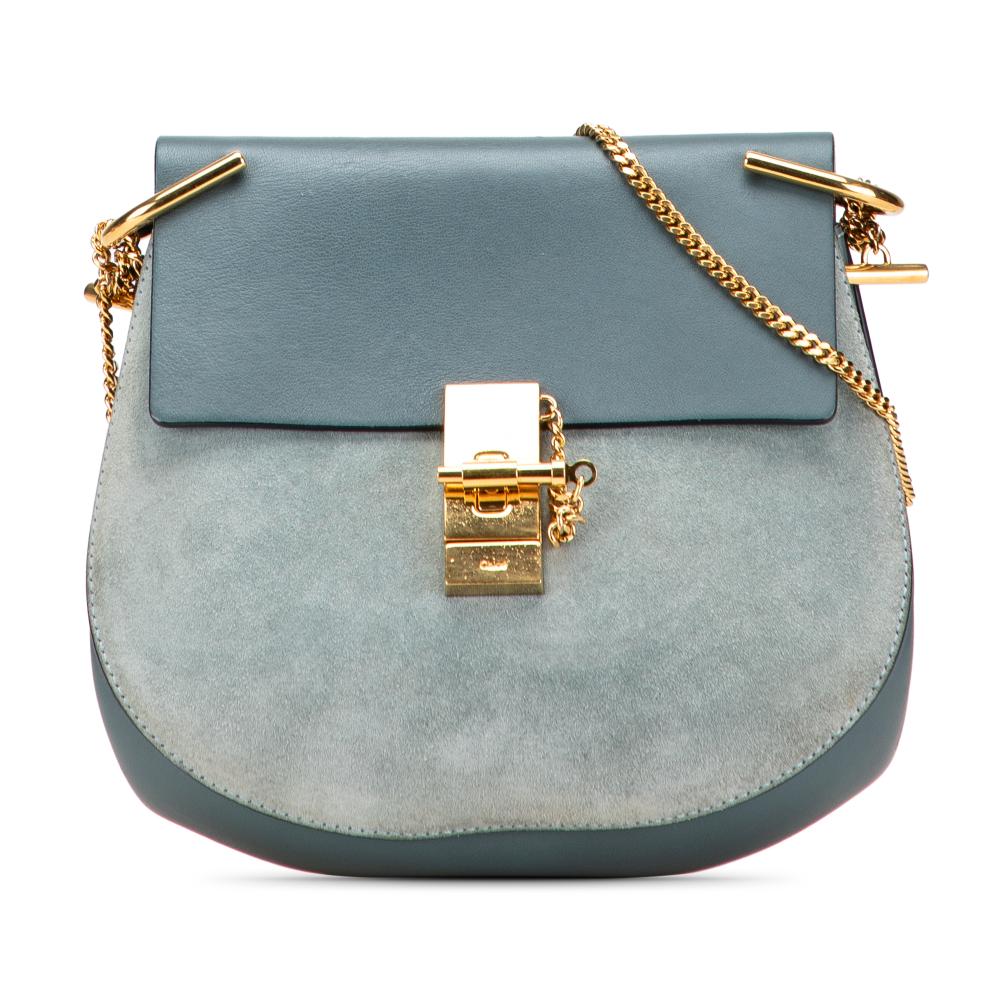 Chloé B Chloé Blue Peacock Suede Leather Small and Calfskin Drew Crossbody Italy