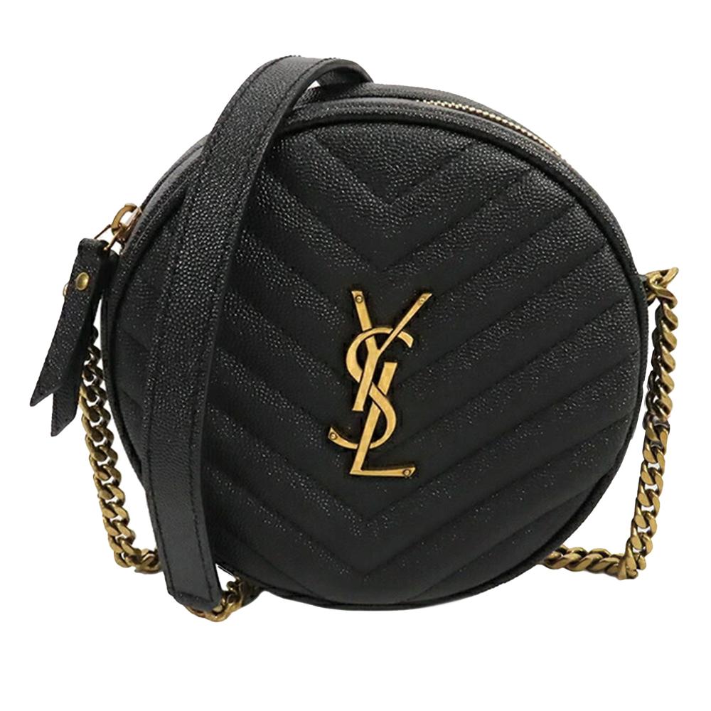 Saint Laurent AB Saint Laurent Black Calf Leather Grain De Poudre Chevron Round Vinyle Camera Bag Italy