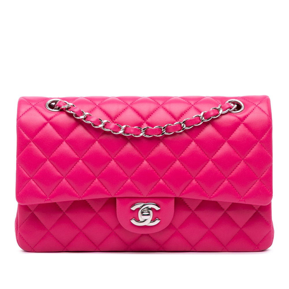 Chanel Classic Double Flap Medium Lambskin Leather Matelassè Shoulder Bag Pink