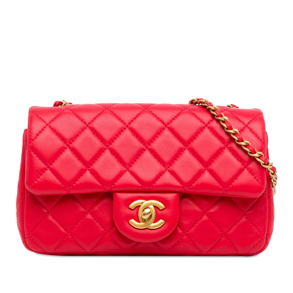 Chanel Classic Single Flap Mini Lambskin Leather Pearl Crush Matelassè Shoulder Bag Red