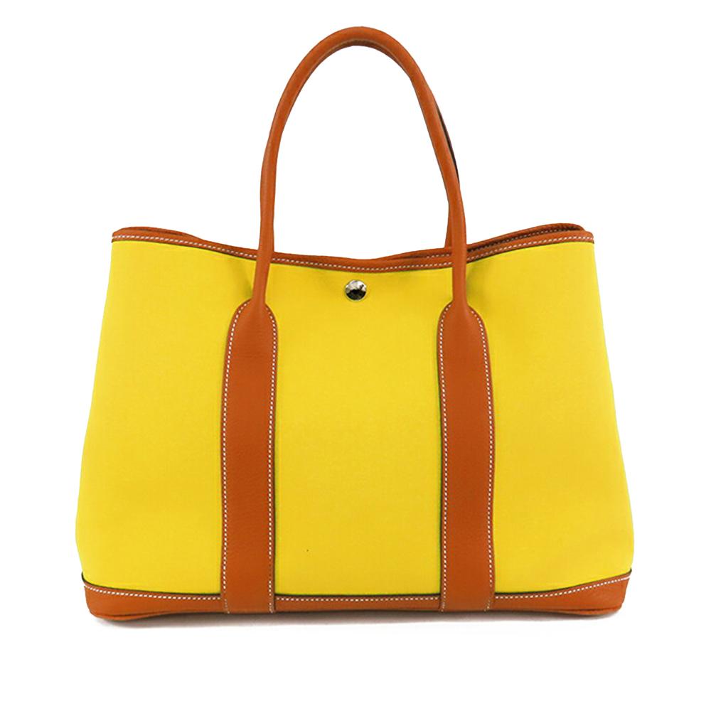 Hermès B Hermès Yellow with Brown Canvas Fabric Toile and Negonda Garden Party 36 France
