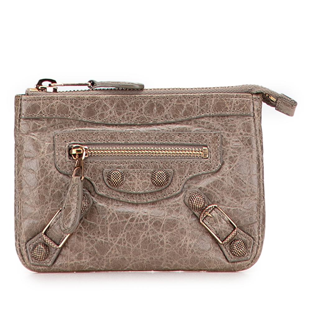 Balenciaga Brown Lambskin Motocross Giant 12 Porte Monnaie Zip Coin Purse Italy