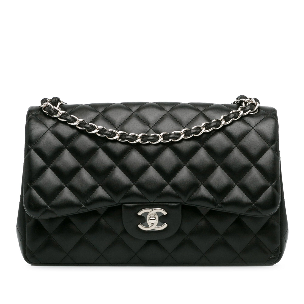 Chanel Classic Double Flap Jumbo Lambskin Leather Matelassè Handbag Black