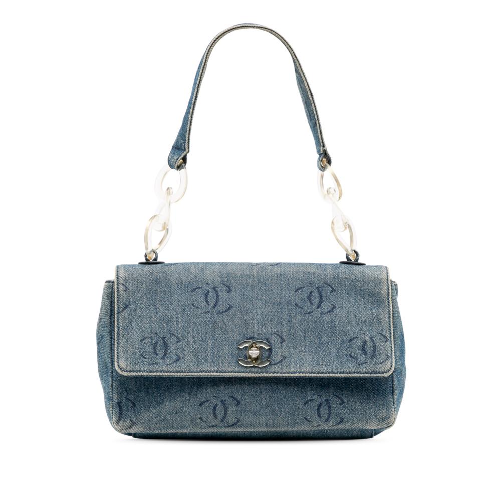 Chanel B Chanel Blue Denim Denim Fabric CC Printed Single Flap Italy
