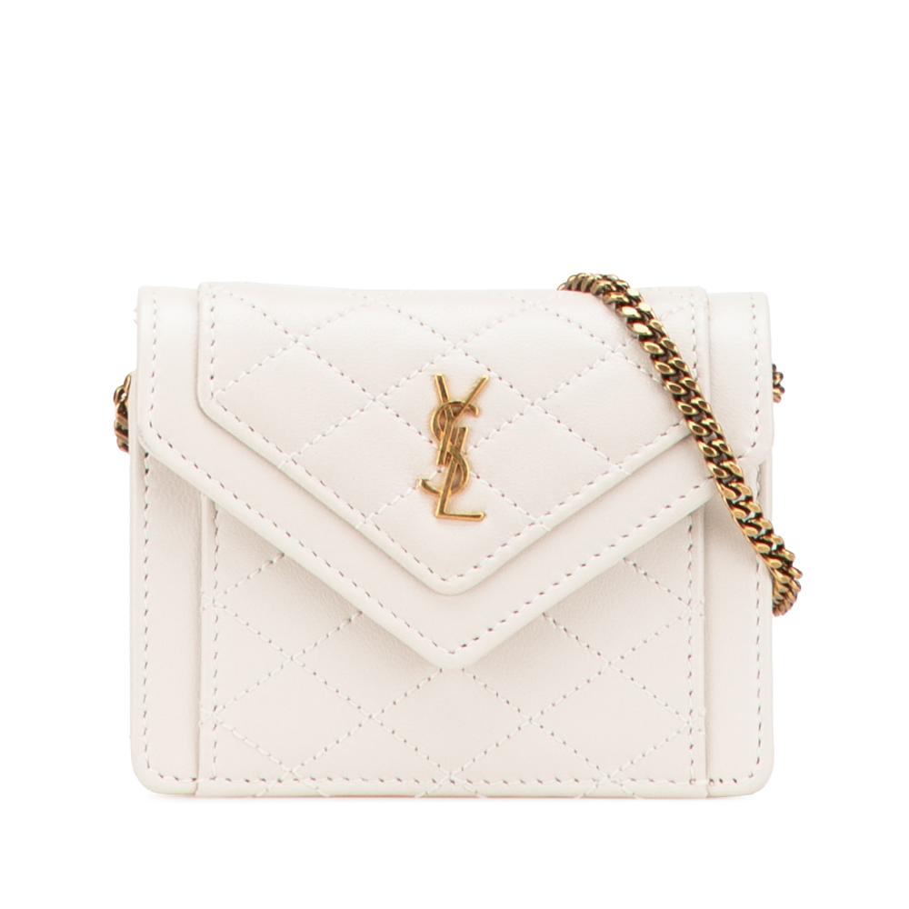 Saint Laurent AB Saint Laurent White Lambskin Leather Leather Micro Quilted Lambskin Monogram Gaby Crossbody Italy