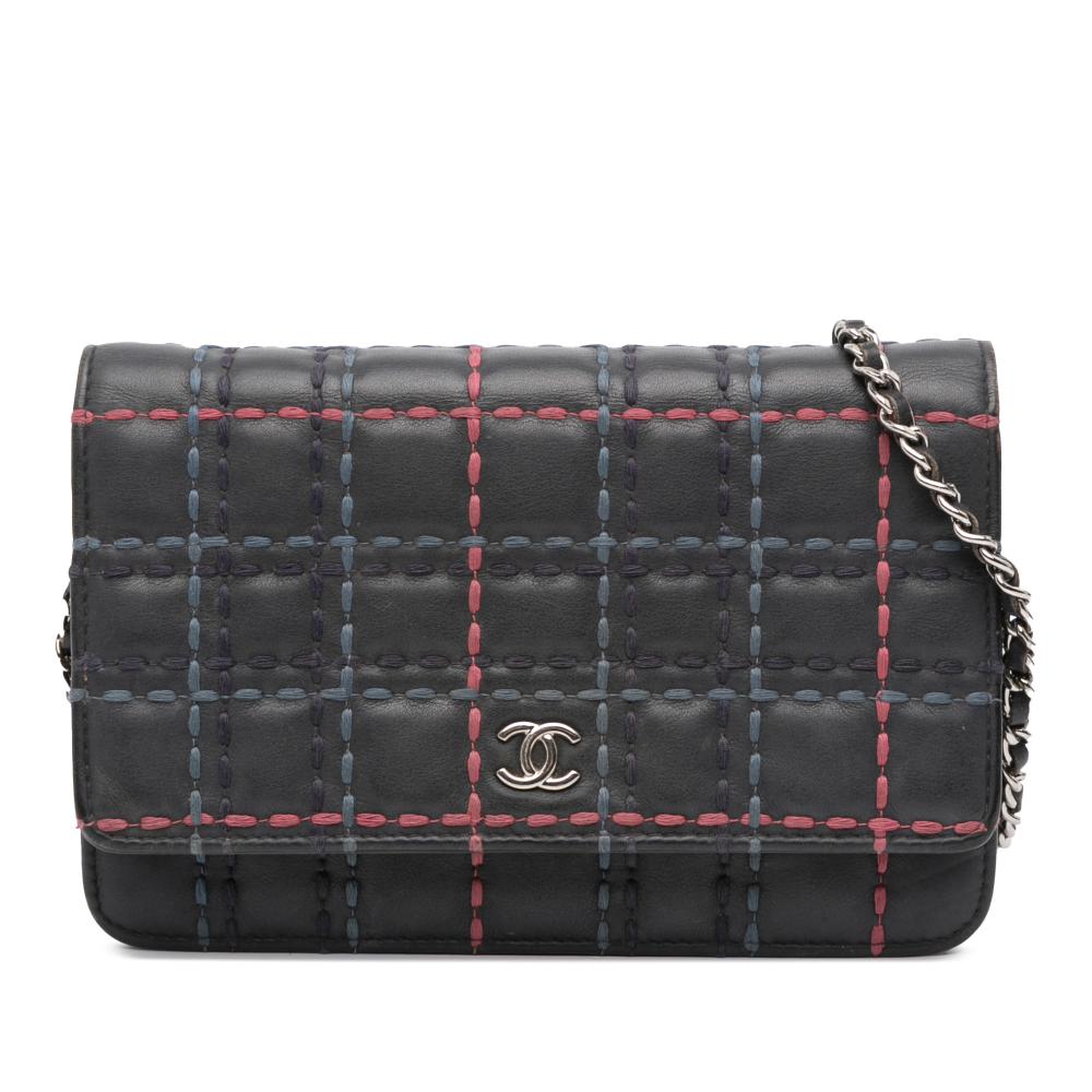 Chanel B Chanel Blue Navy with Multi Calf Leather CC Square Stitched skin Wallet on Chain Italy