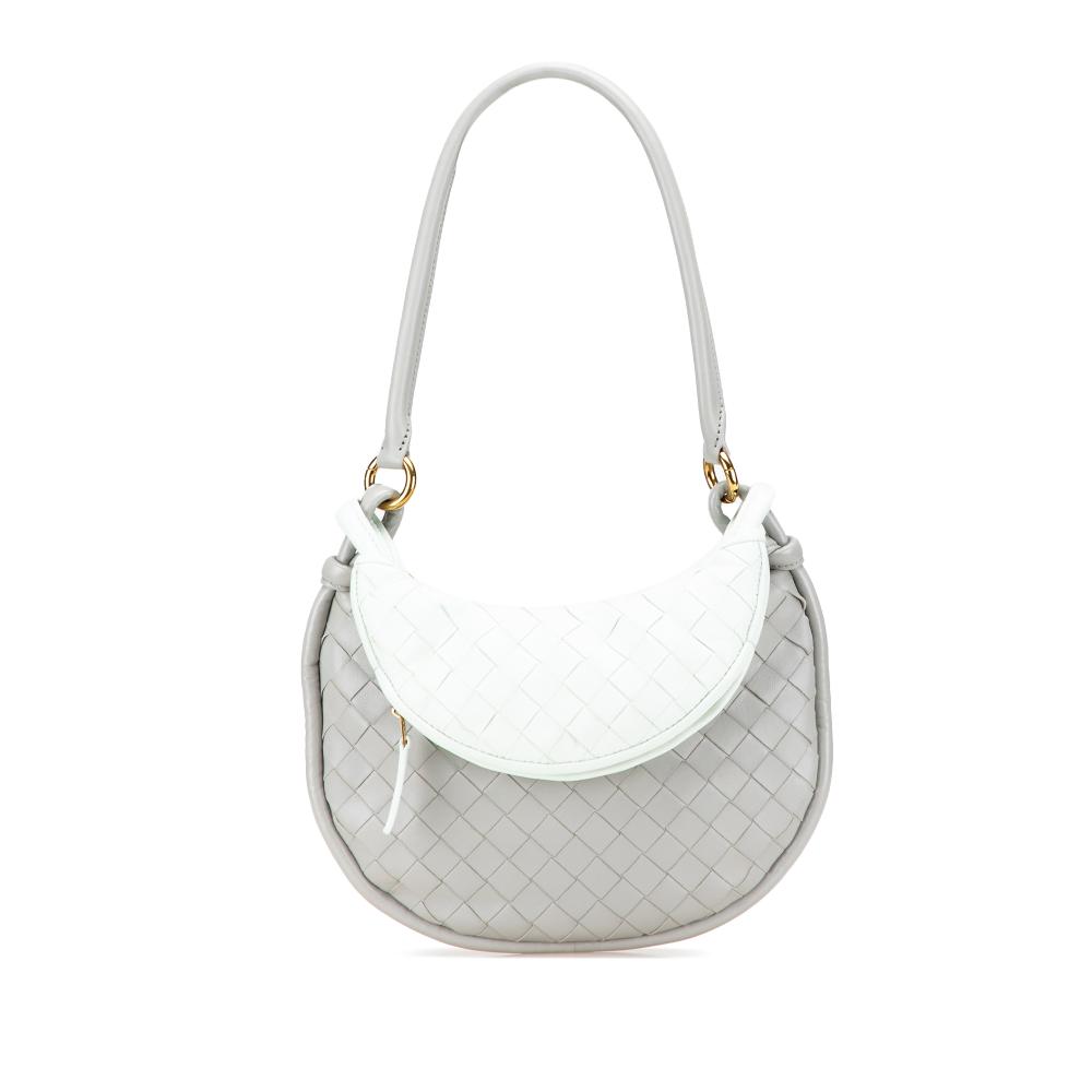 Bottega Veneta Gray Small Bicolor Lambskin Intrecciato Gemelli Bag Italy