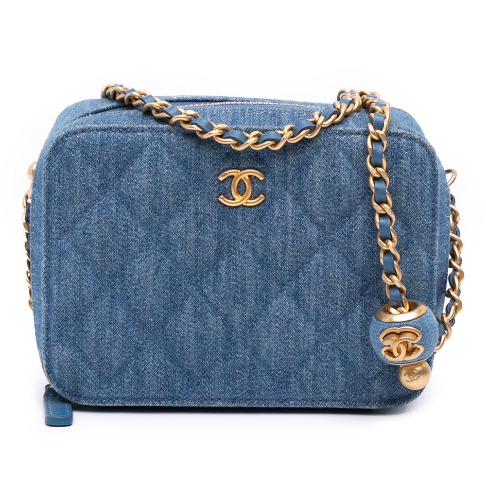 Chanel AB Chanel Blue Denim Denim Fabric Quilted Pearl Crush Camera Bag Italy