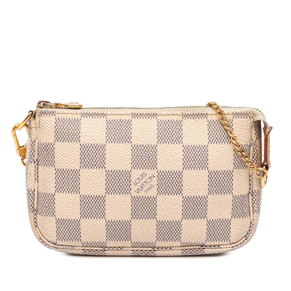 Louis Vuitton B Louis Vuitton White with Blue Damier Canvas Fabric Damier Azur Mini Pochette Accessoires France
