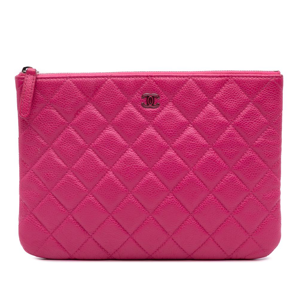 Chanel AB Chanel Pink Hot Pink Caviar Leather Leather Small Quilted Caviar O Case Clutch Italy