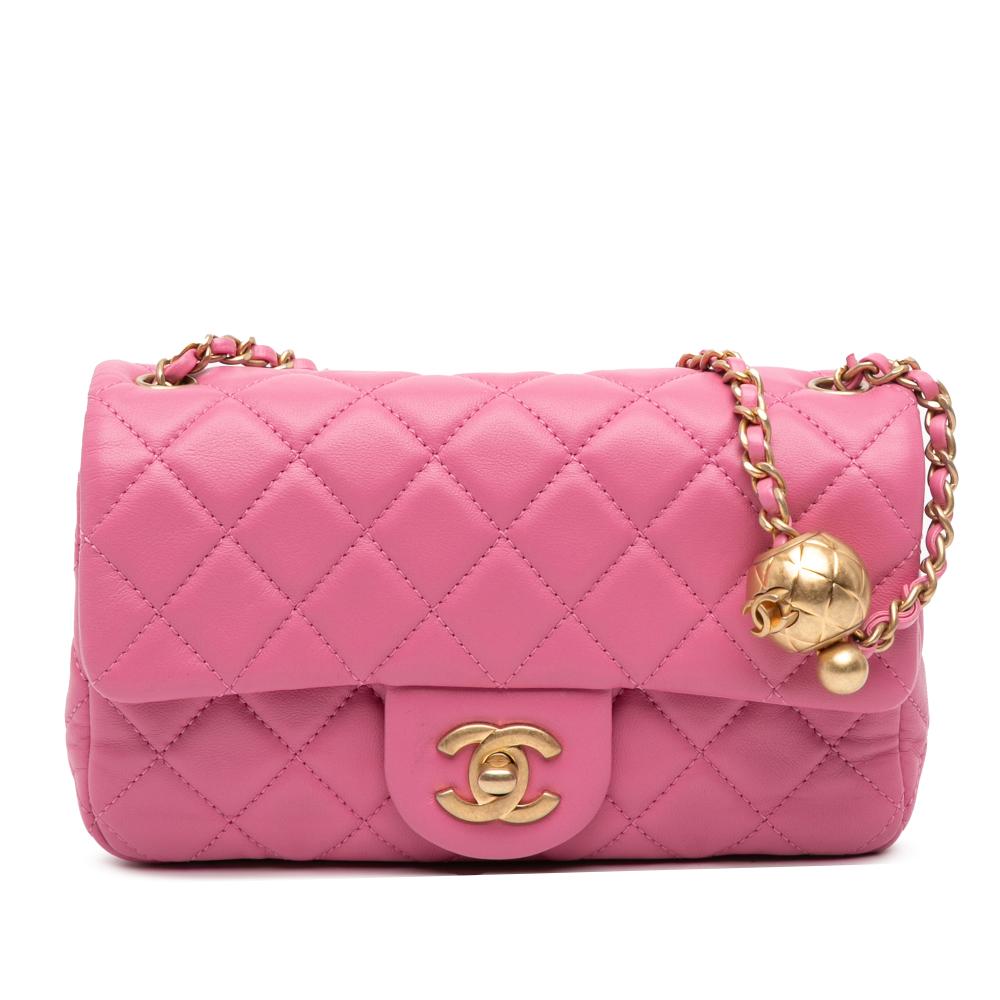 Chanel Pink Lambskin Leather Leather Mini Rectangular Classic Lambskin Pearl Crush Single Flap Italy