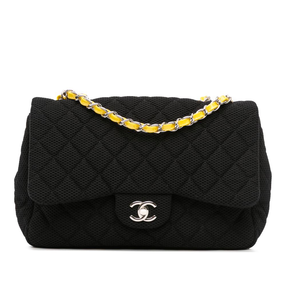 Chanel AB Chanel Black Chemical Fiber Fabric Jumbo Classic Mesh Single Flap Italy