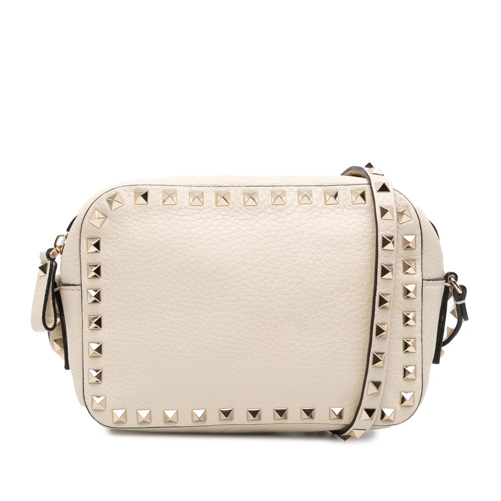 Valentino AB Valentino White Ivory Calf Leather Grainy skin Rockstud Camera Bag Italy