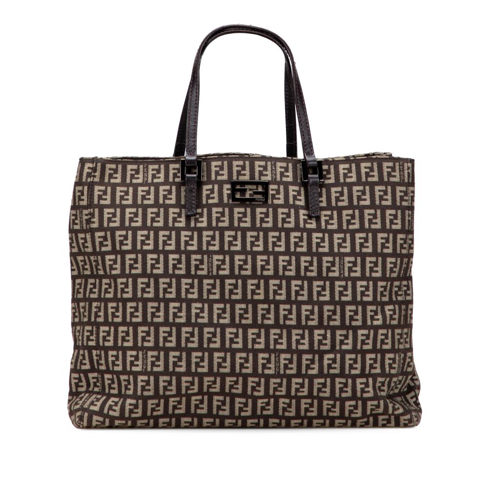 Fendi B Fendi Brown Dark Brown Canvas Fabric Zucchino Tote Italy