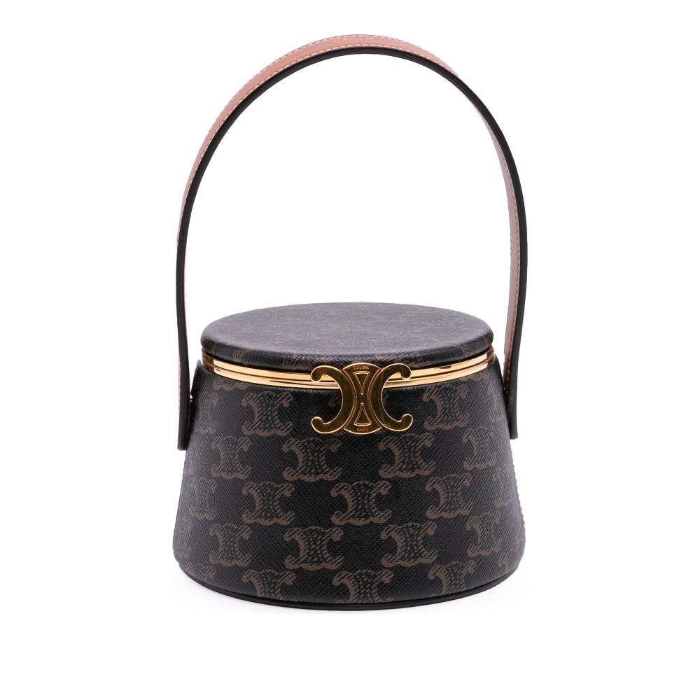 Celine AB Celine Brown Dark Brown Coated Canvas Fabric Triomphe Triomphe Nina Minaudiere Bag Italy