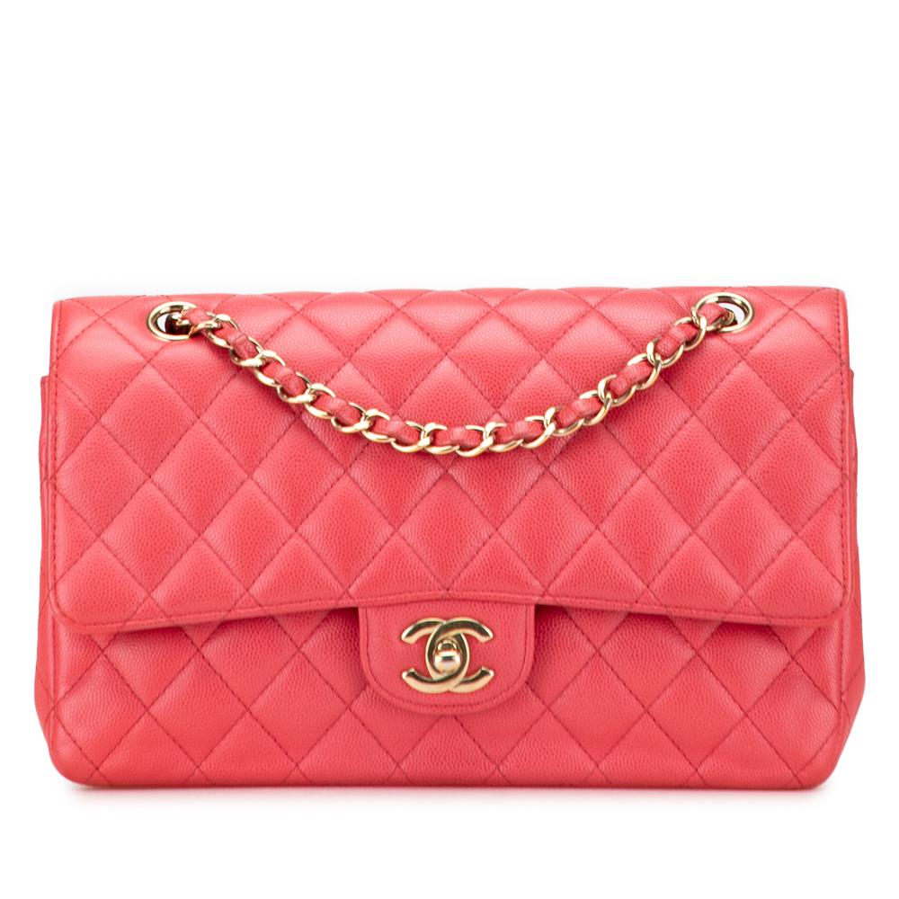 Chanel AB Chanel Pink Strawberry Caviar Leather Leather Medium Classic Caviar Double Flap France