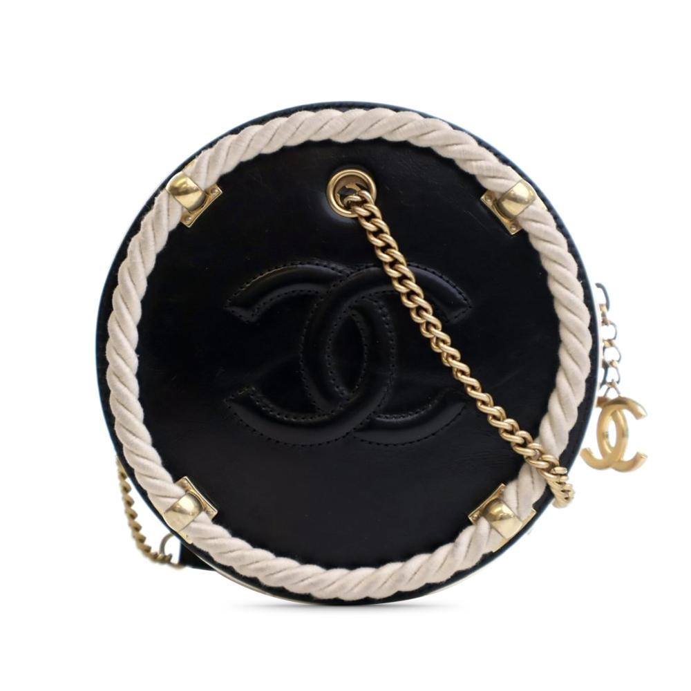 Chanel AB Chanel Black with White Ivory Calf Leather Crumpled skin En Vogue Round Bag France
