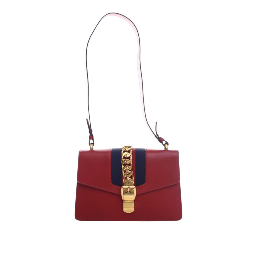 Gucci B Gucci Red Calf Leather Small Sylvie Web Satchel Italy