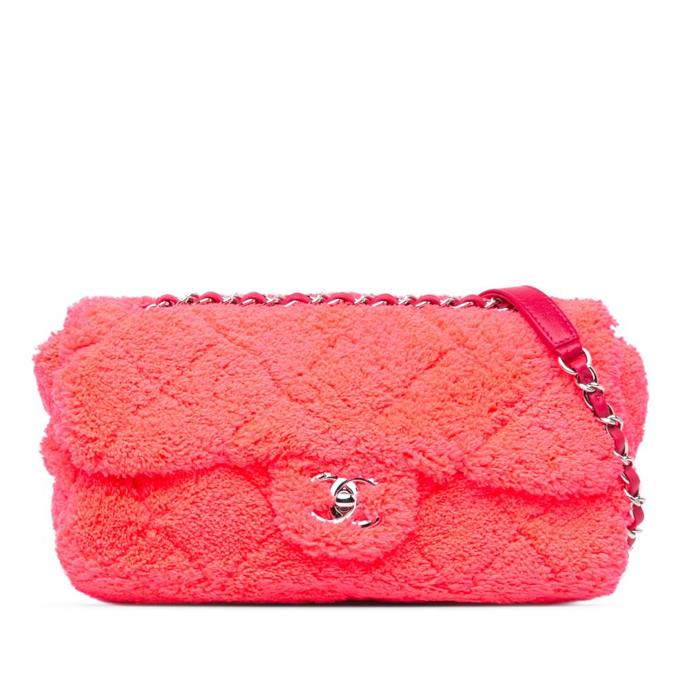 Chanel AB Chanel Pink Hot Pink Cotton Fabric Medium Quilted Terry Cloth Coco Beach Flap Italy