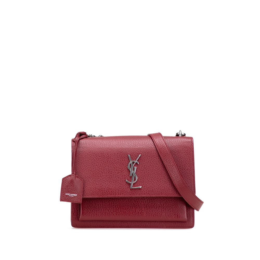 Saint Laurent B Saint Laurent Red Calf Leather Medium Grained skin Monogram Sunset Crossbody Italy