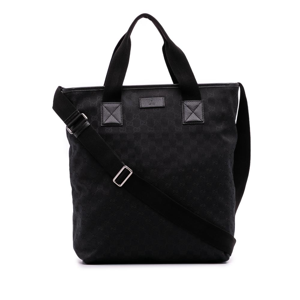 Gucci B Gucci Black Canvas Fabric GG Tote Italy