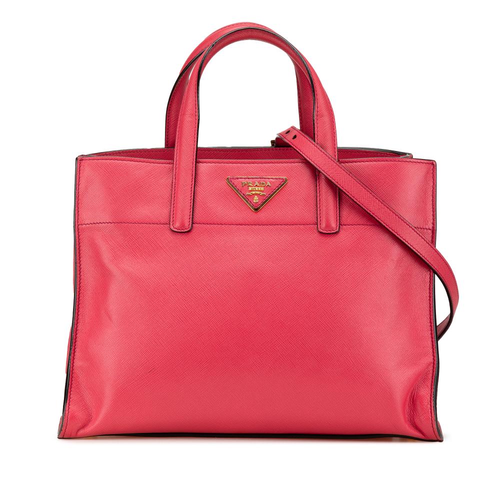 Prada B Prada Pink Saffiano Leather Soft Triple Pocket Tote Italy