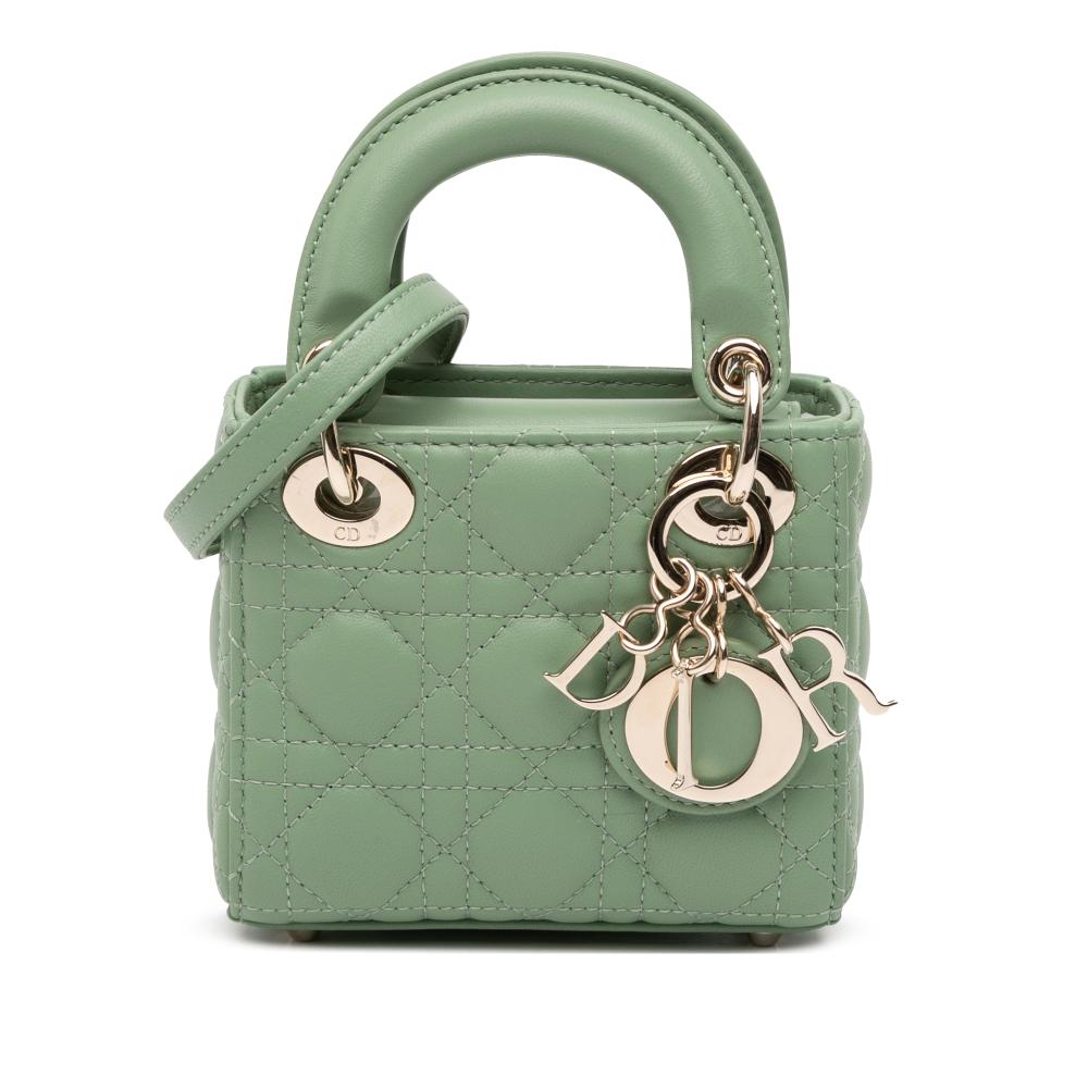 Christian Dior AB Dior Green Mint Lambskin Leather Leather Micro Lambskin Cannage Lady Dior Italy