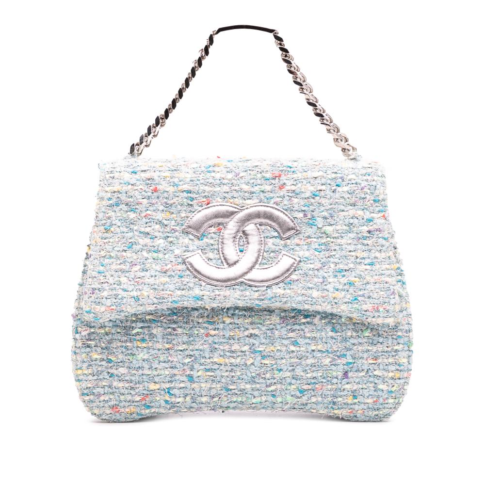 Chanel AB Chanel Blue Light Blue Tweed Fabric CC Confetti Flap France