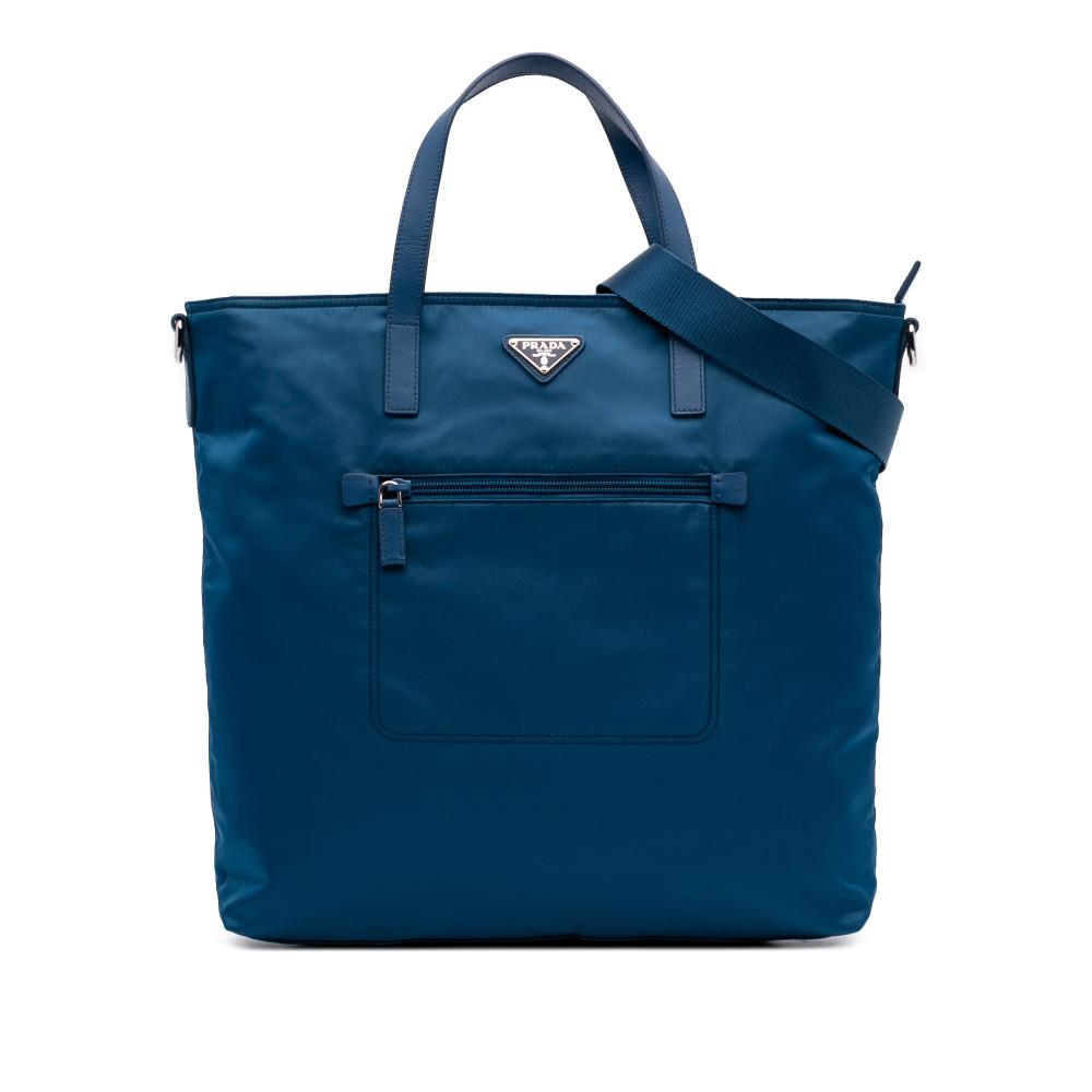 Prada AB Prada Blue Nylon Fabric Tessuto Zip Top Convertible Tote Italy