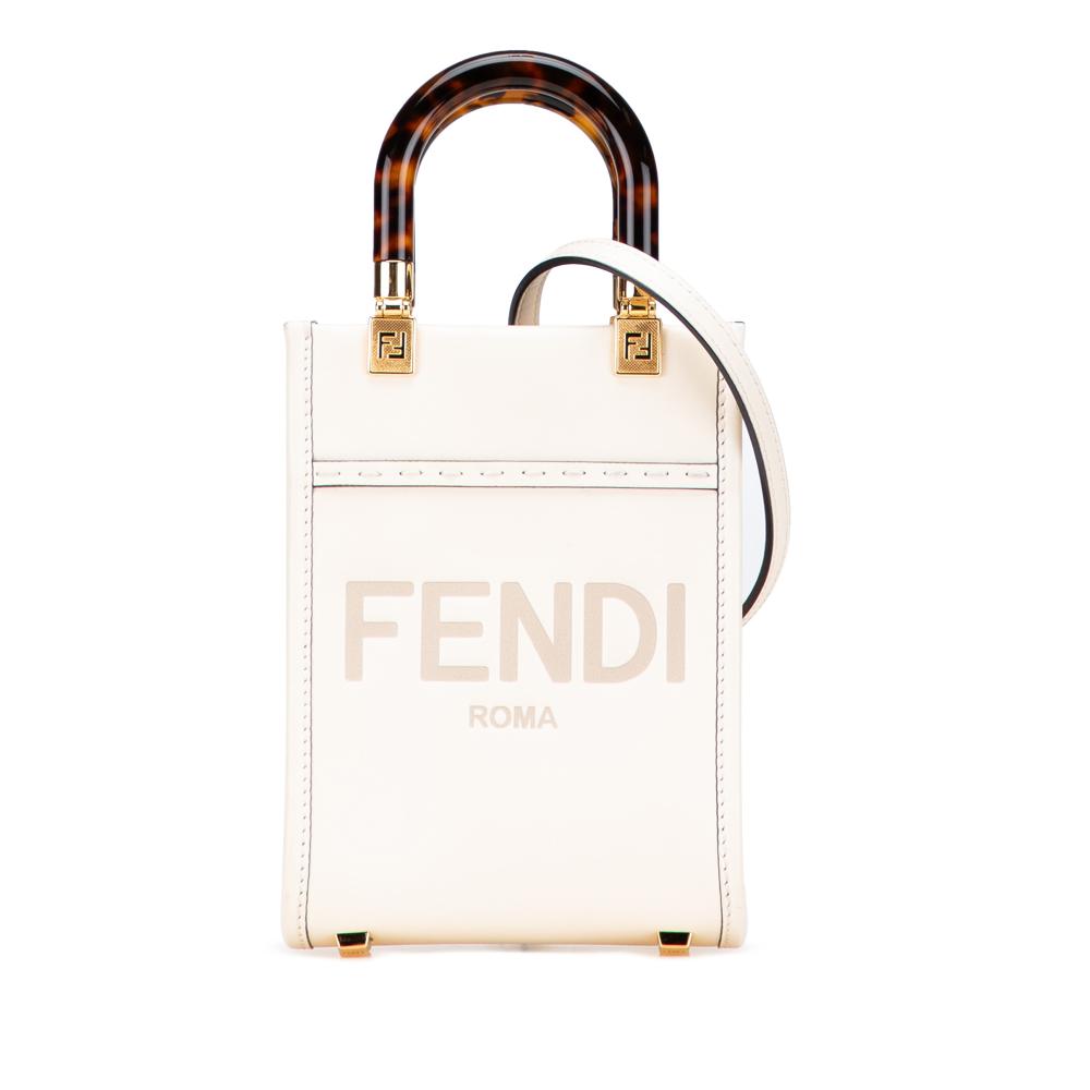 Fendi AB Fendi White Calf Leather Mini Sunshine Shopper Tote Italy