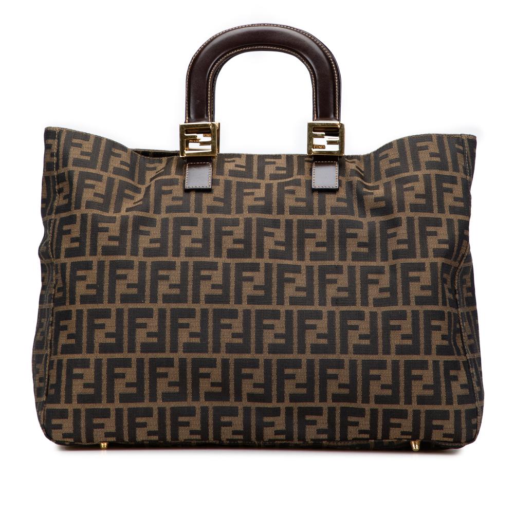 Fendi B Fendi Brown Canvas Fabric Large Zucca Twins Tote Italy