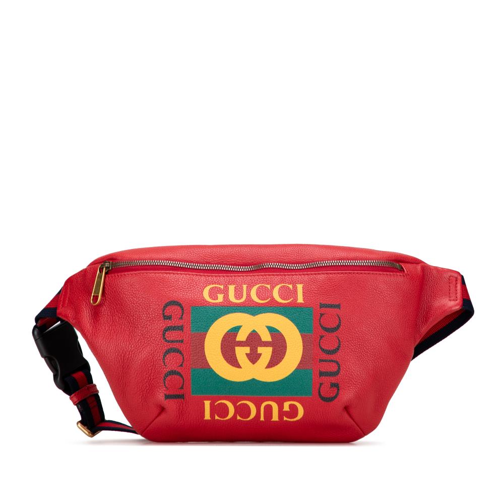 Gucci AB Gucci Red Calf Leather Grained skin Logo Belt Bag Italy