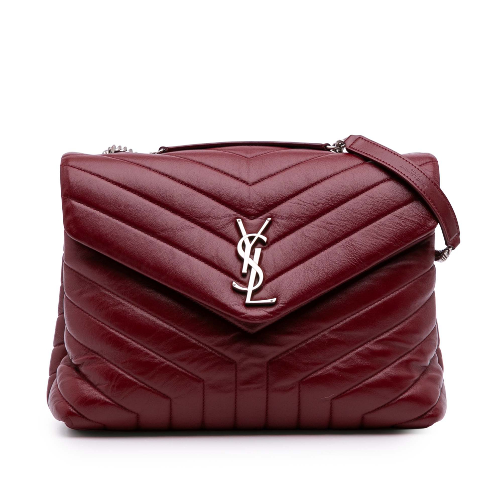 Saint Laurent Loulou Medium Leather Chevron Quilted Envelope Shoulder Bag Red