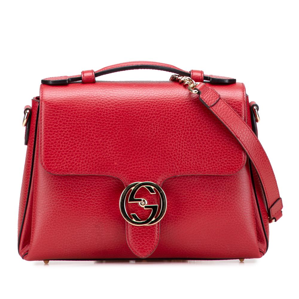 Gucci B Gucci Red Calf Leather Small Dollar Interlocking G Satchel Italy