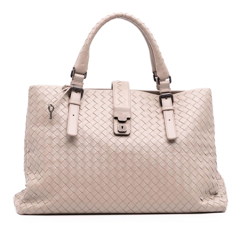 Bottega Veneta B Bottega Veneta Brown Light Beige Nappa Leather Leather Medium Nappa Intrecciato Roma Tote Italy