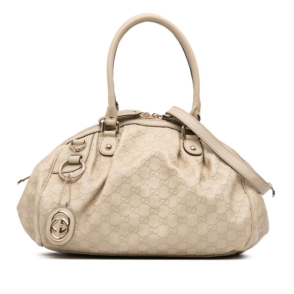 Gucci B Gucci Brown Beige Calf Leather Guccissima Sukey Satchel Italy