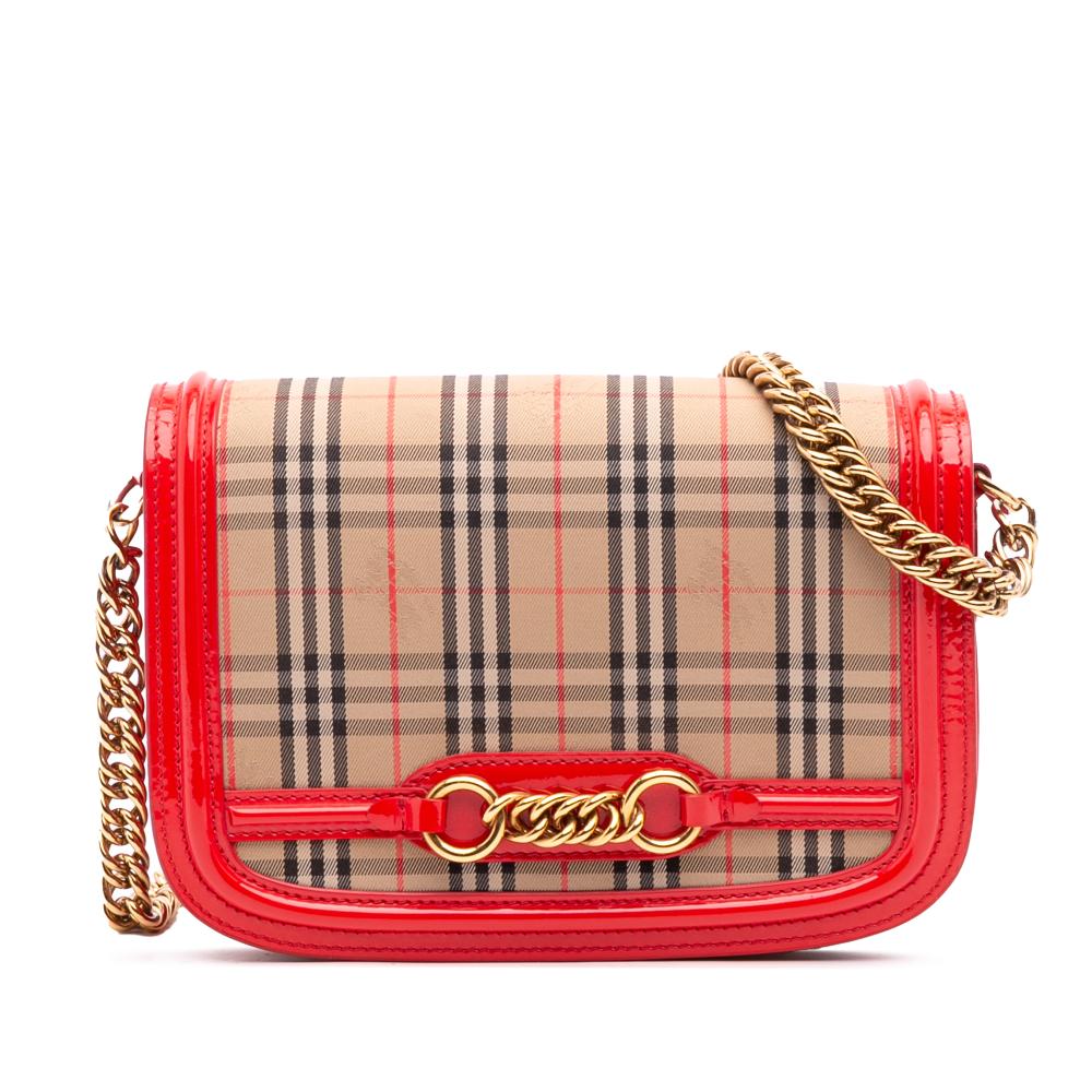 Burberry B Burberry Brown Beige Canvas Fabric Haymarket Check 1983 Link Flap Italy