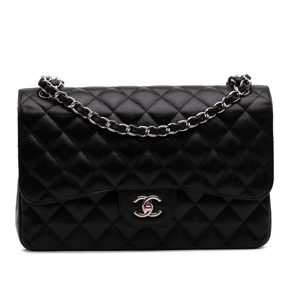 Chanel Classic Double Flap Jumbo Matelassè Caviar Leather Flap Handbag Black