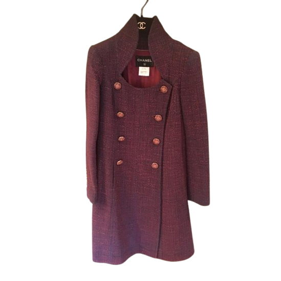 Chanel Purple Tweed Double Breasted Coat
