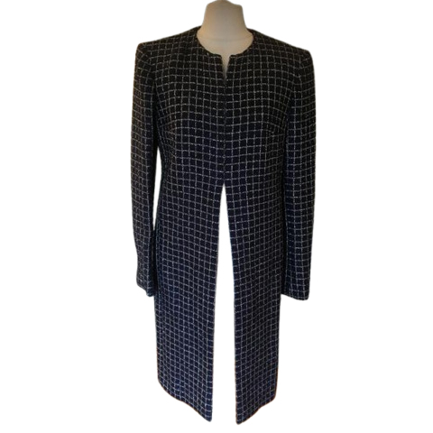 Chanel Marineblauer Tweed-Mantel mit Windowpane-Karo