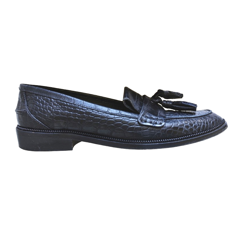 The Kooples Loafers aus schwarzem Leder in Kroko-Optik 40