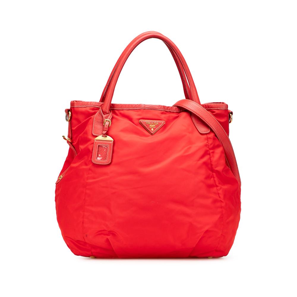 Prada B Prada Red Nylon Fabric Vitello Daino Trimmed Tessuto Satchel Italy